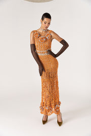 andreeva women's orange maxi crochet dress