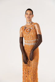 andreeva women's orange maxi crochet dress