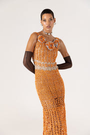 andreeva women's orange maxi crochet dress