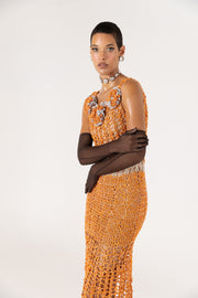 andreeva women's orange maxi crochet dress