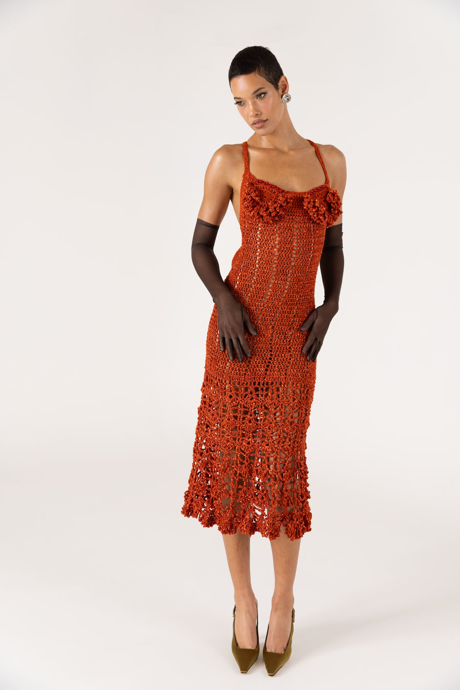 andreeva women's orange crochet dress