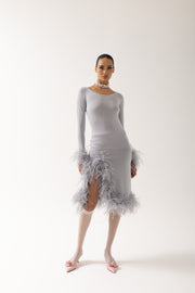 andreeva women's grey knit top with feathers