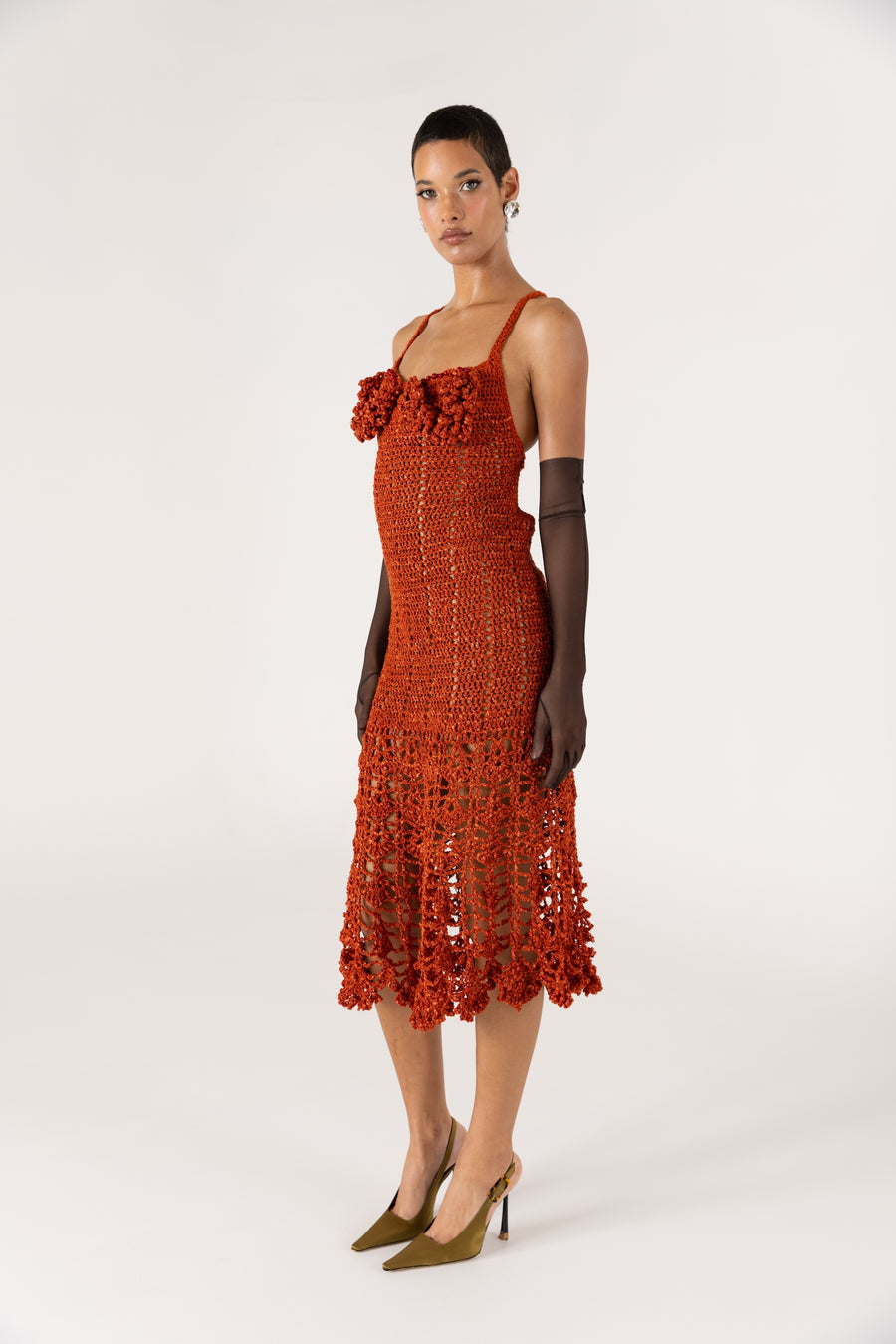 andreeva women's orange crochet dress