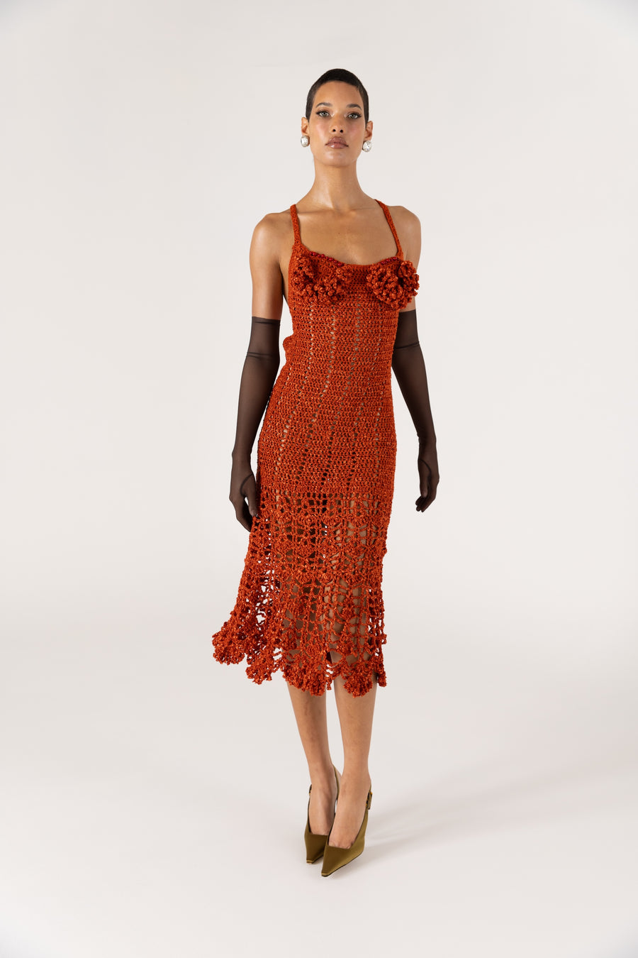 andreeva women's orange crochet dress