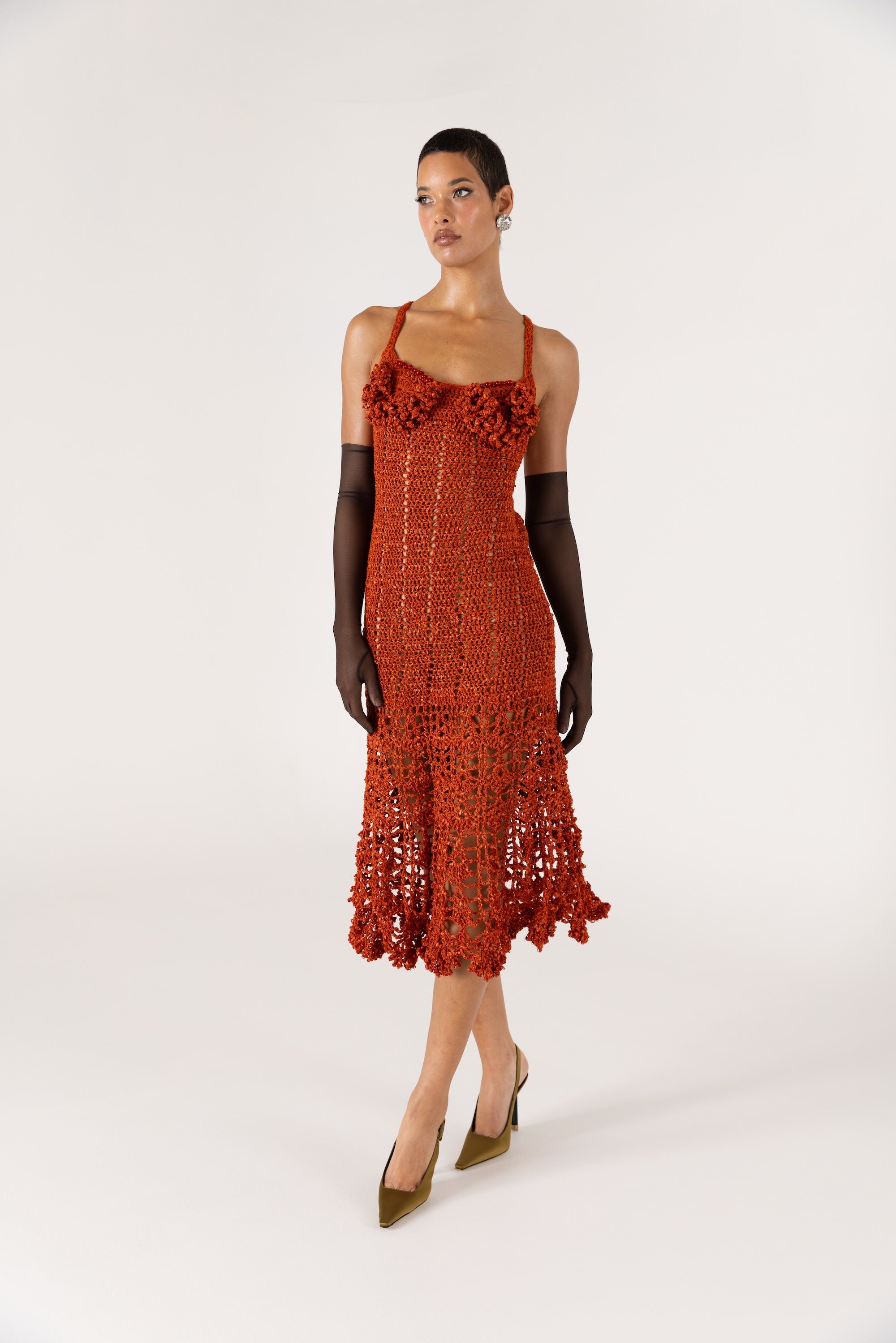 andreeva women's orange crochet dress