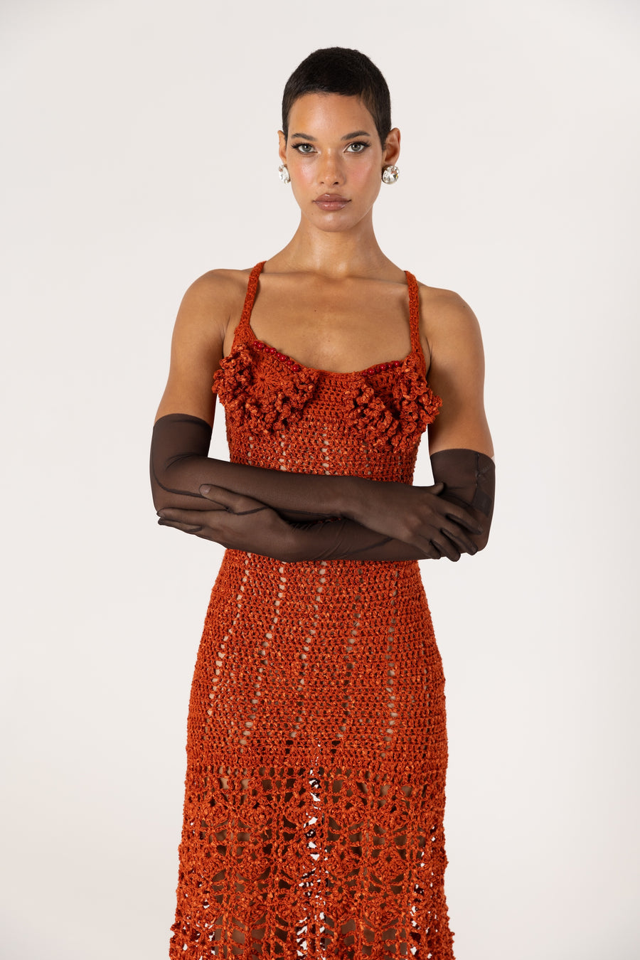 andreeva women's orange crochet dress