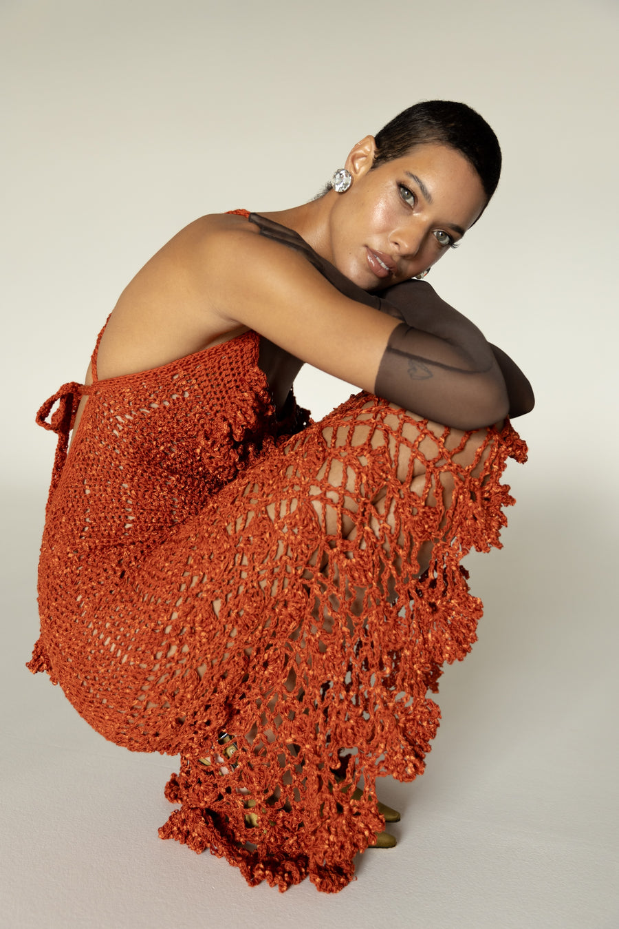 andreeva women's orange crochet dress