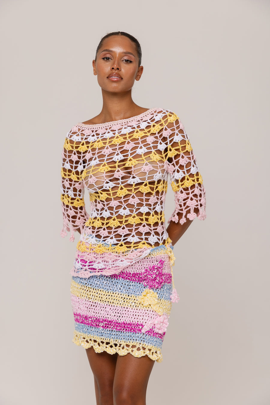 andreeva multicolor handmade crochet mini skirt