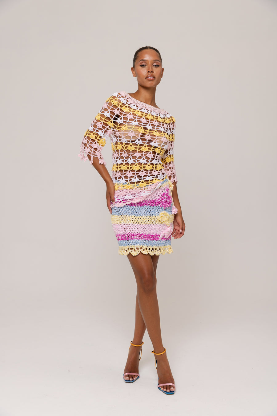 andreeva multicolor handmade crochet mini skirt
