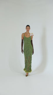 andreeva knit maxi green crochet dress