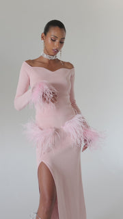 andreeva pink knit top with feathers