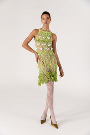 andreeva womens green crochet mini dress