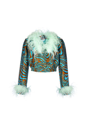 andreeva mint jacket with feathers