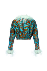 andreeva mint jacket with feathers