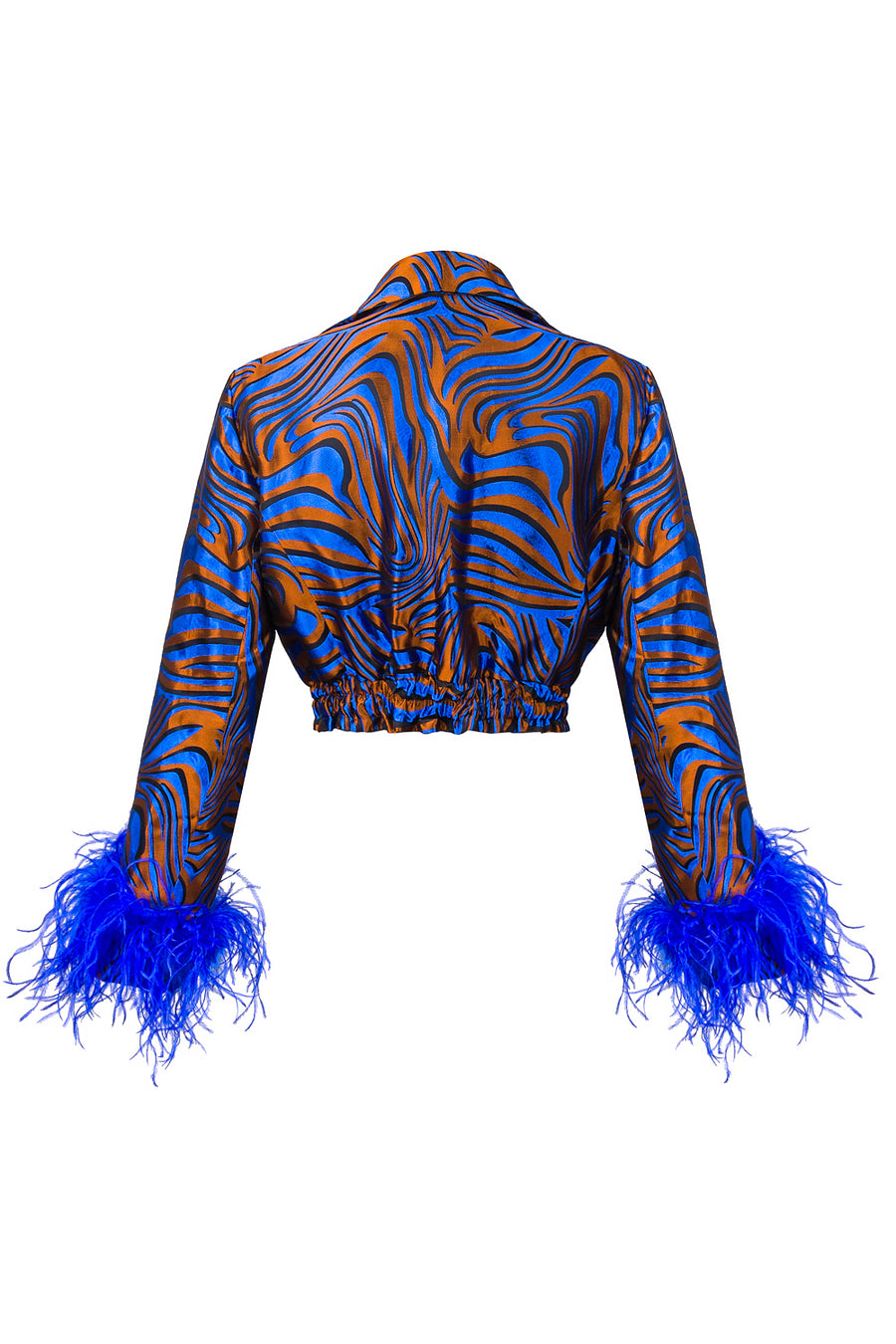 andreeva blue jacket with feathers