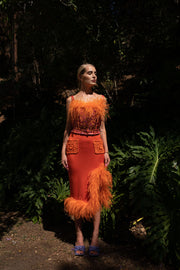 andreeva orange top with feathers