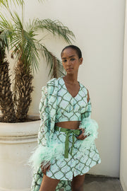 andreeva mint coat with feathers