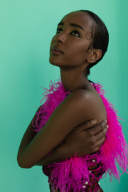 andreeva pink top with feathers