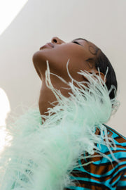 andreeva mint jacket with feathers