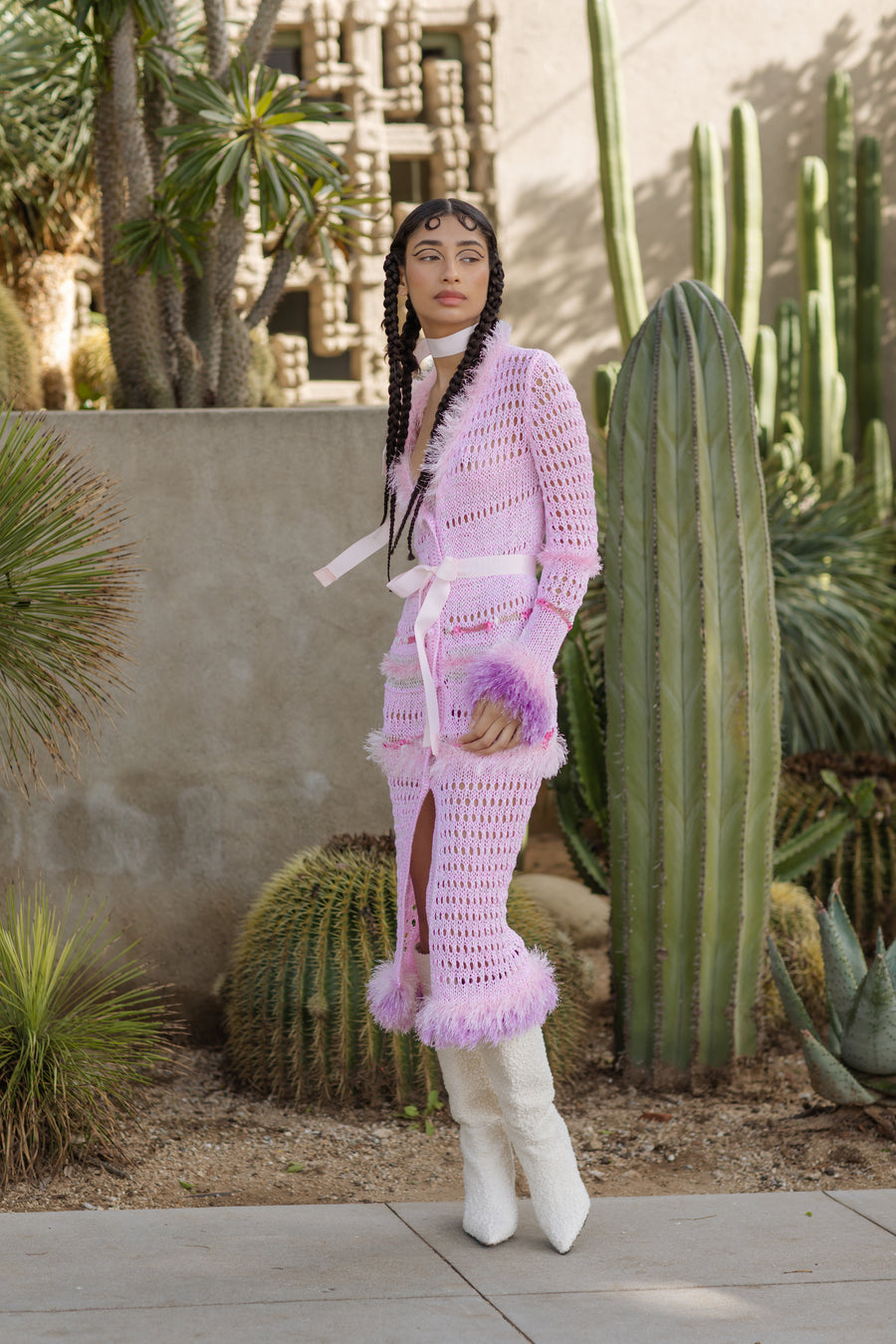 andreeva pink handmade knit cardigan