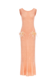 andreeva womens peach knit dress with feathers