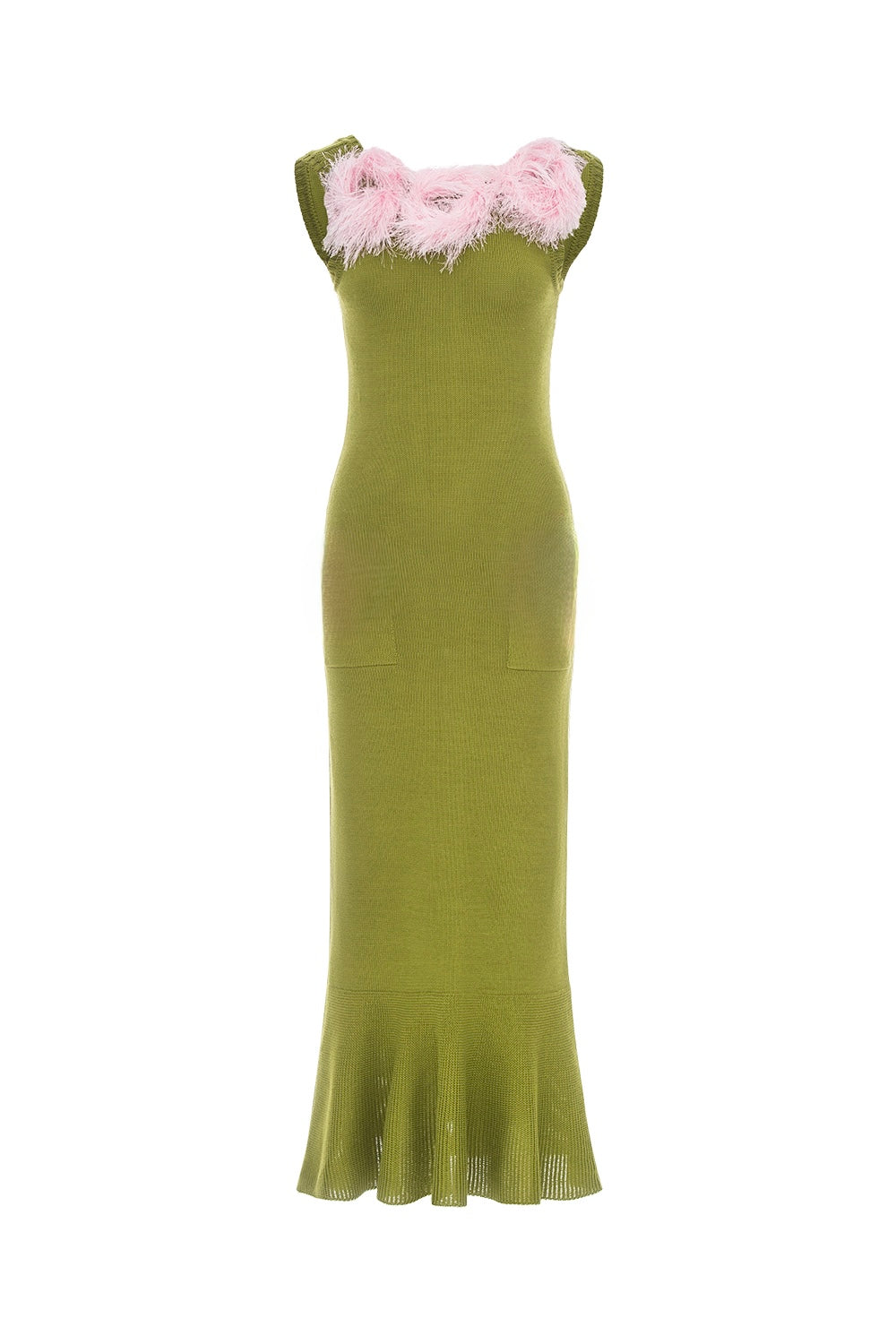 andreeva women's green knit dress with feathers 