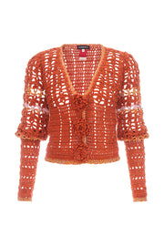 andreeva womens orange crochet cardigan
