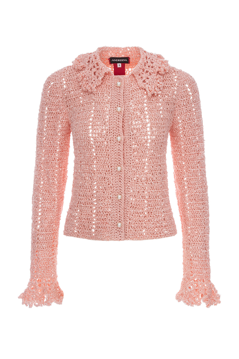 andreeva women's pink crochet jacket
