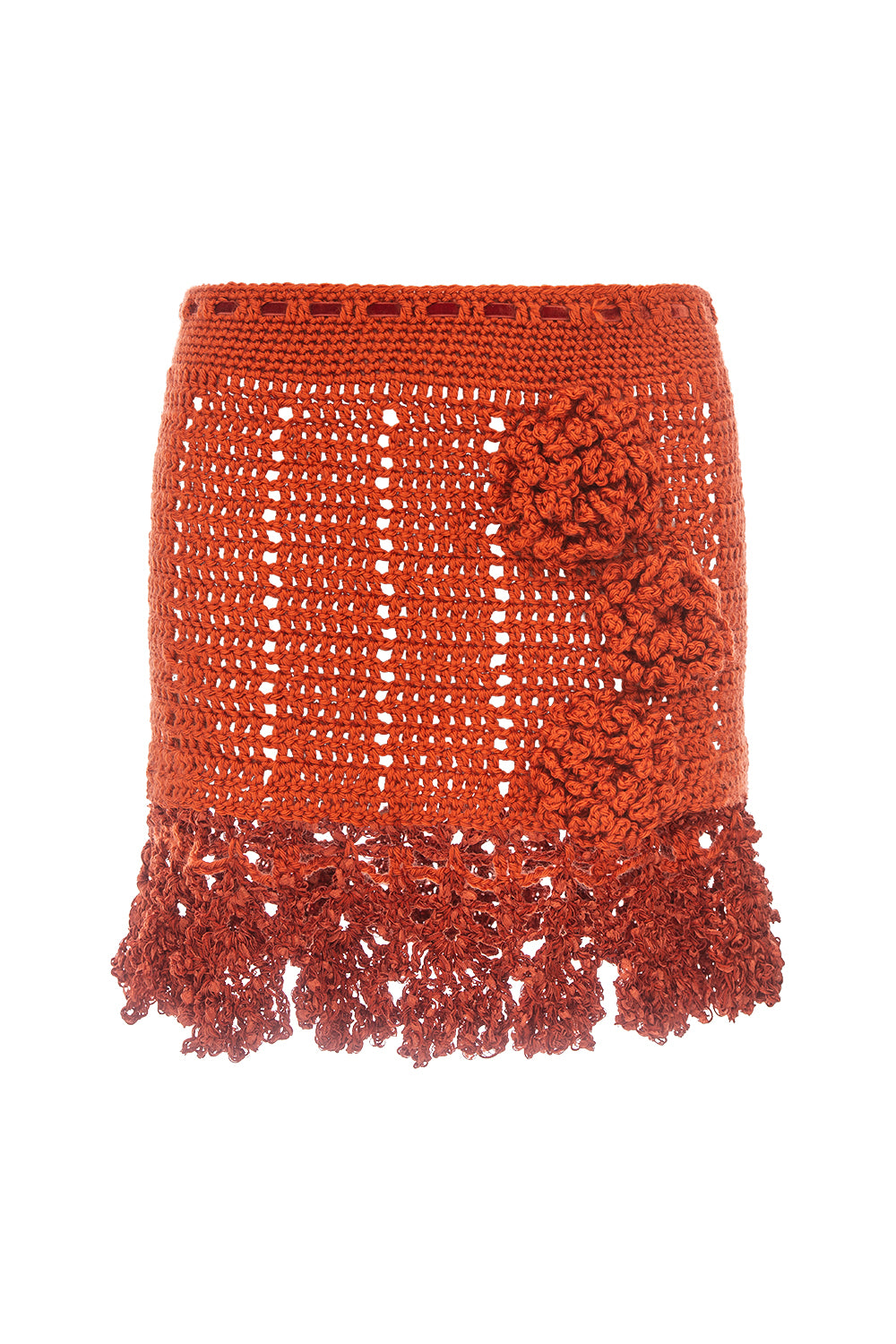 andreeva women's terracotta crochet mini skirt