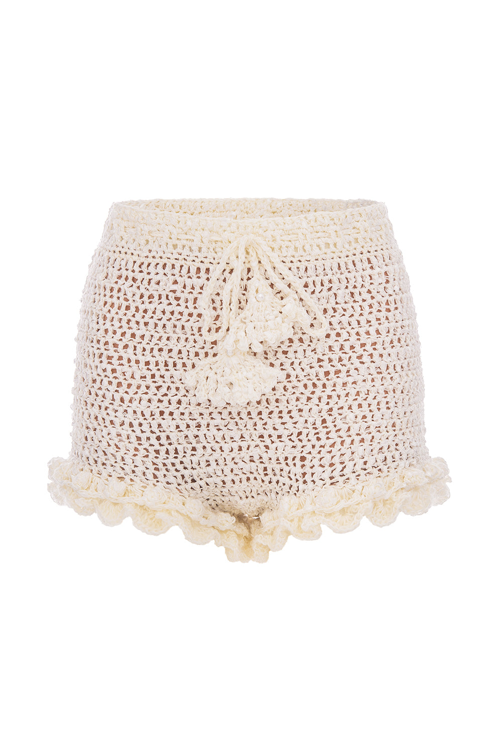 andreeva women's white crochet shorts