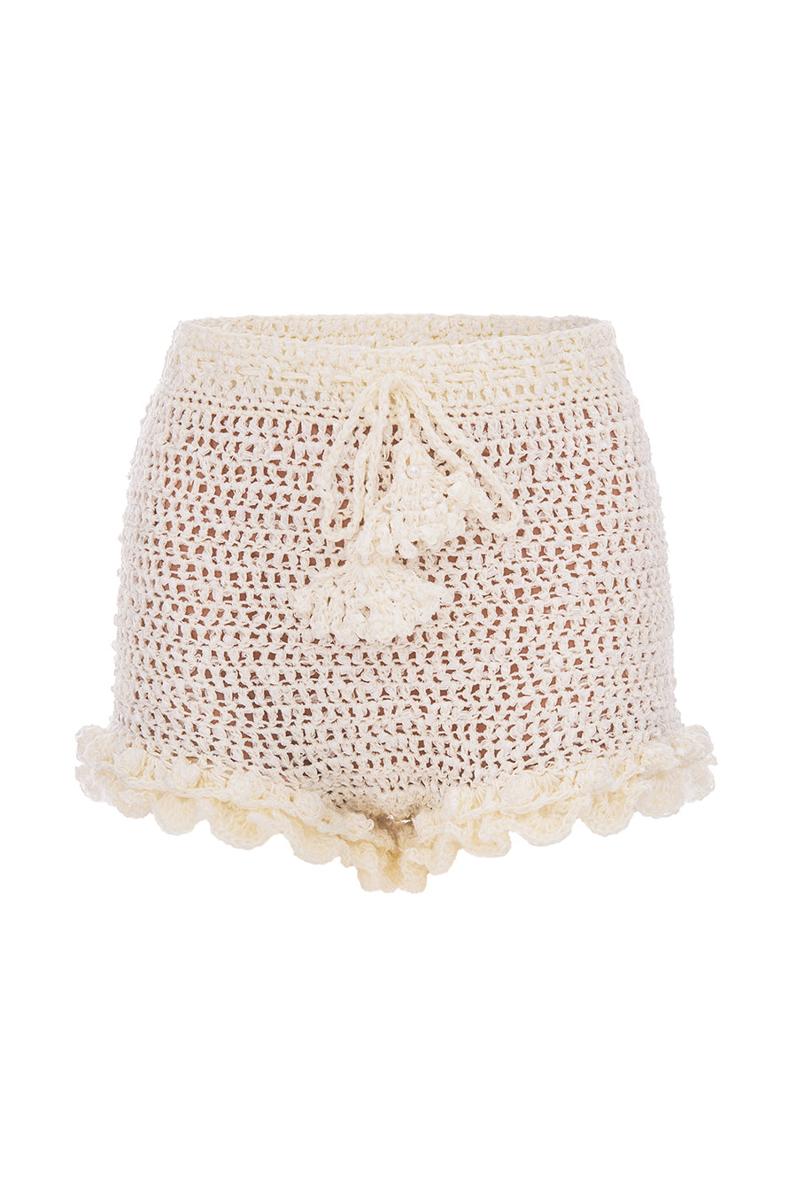 andreeva women's white crochet shorts