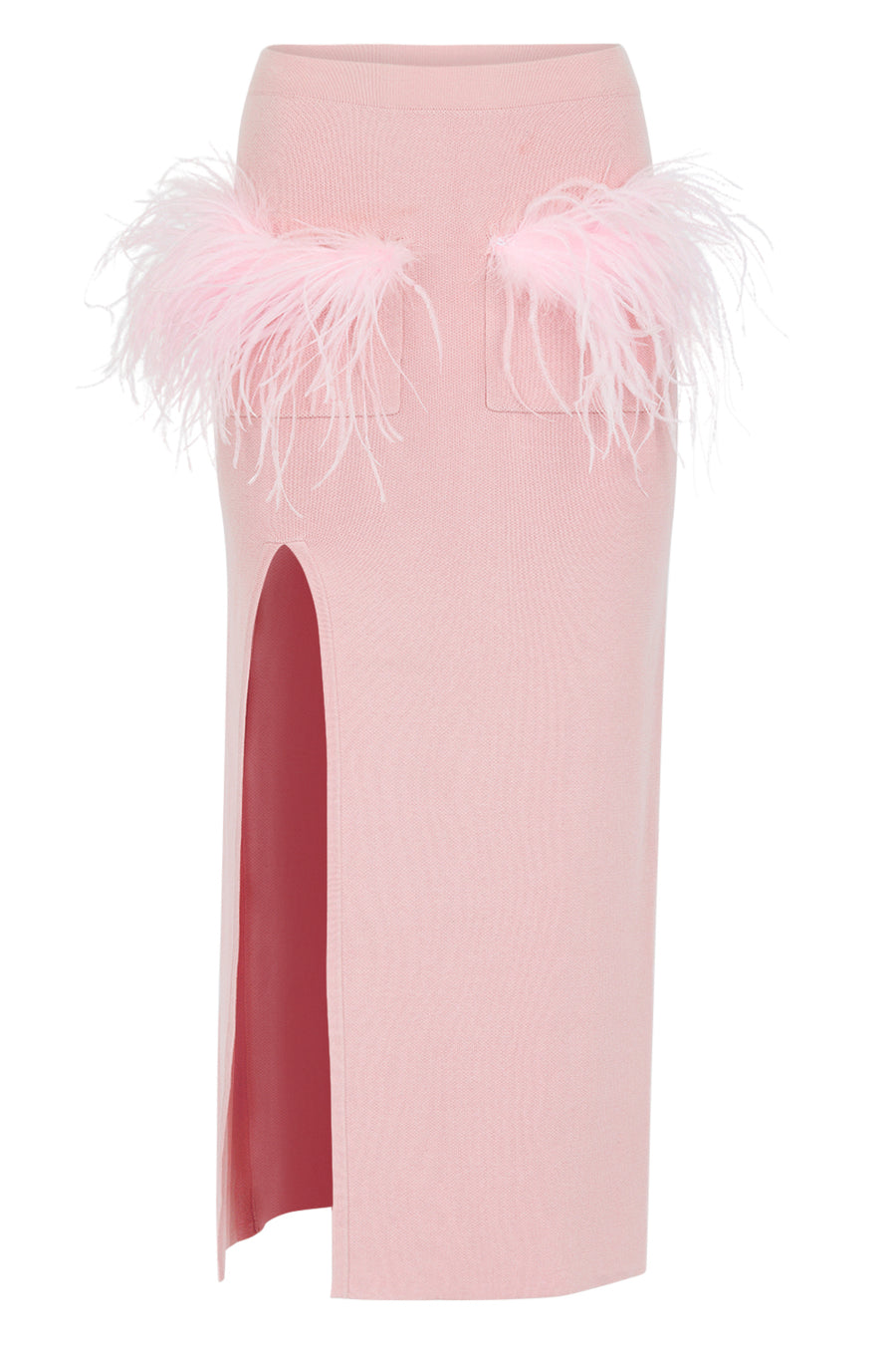 andreeva pink knit skirt with feathers