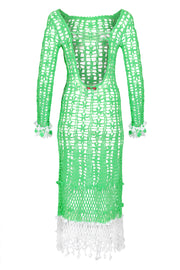 green crochet midi dress