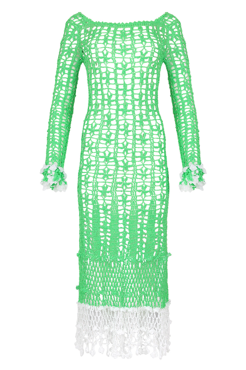 green crochet midi dress