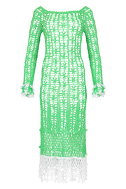 green crochet midi dress