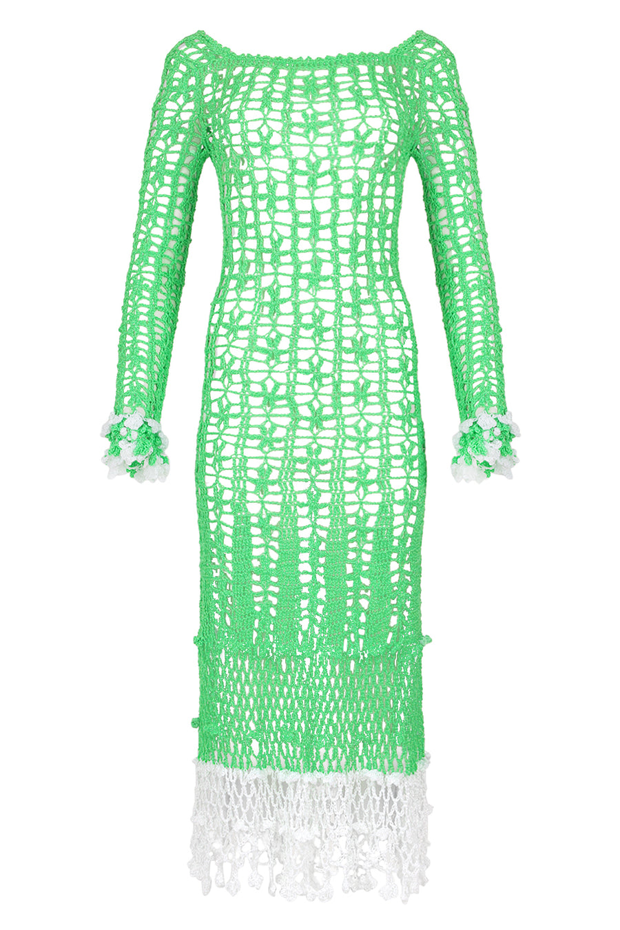 green crochet midi dress