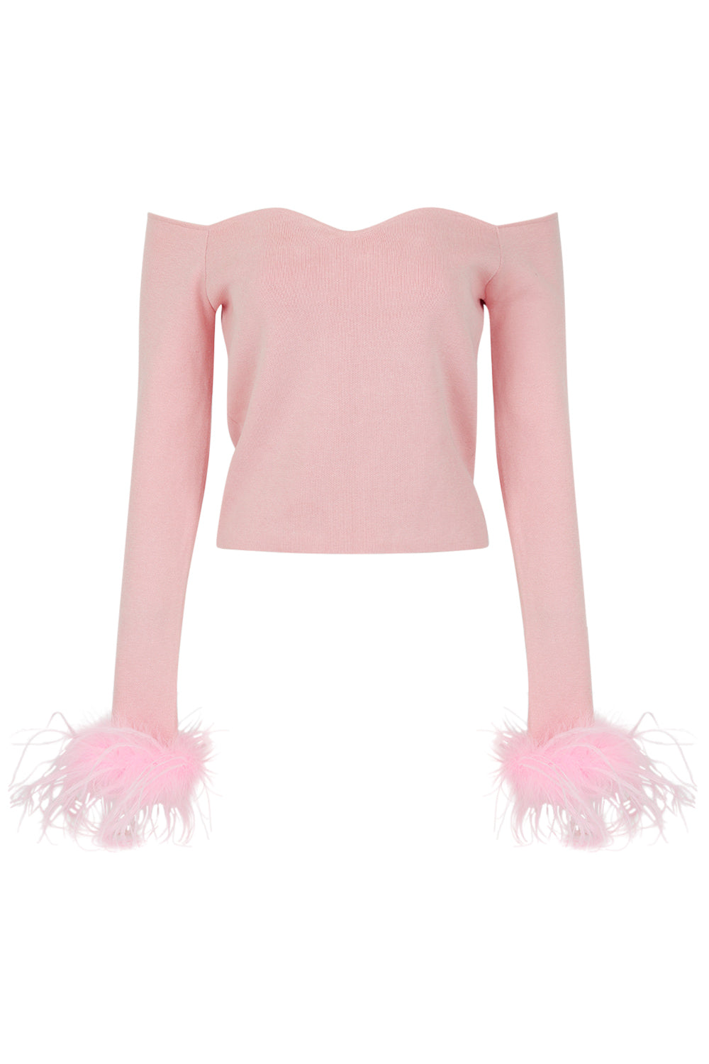 andreeva pink knit top with feathers