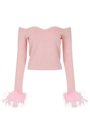 andreeva pink knit top with feathers