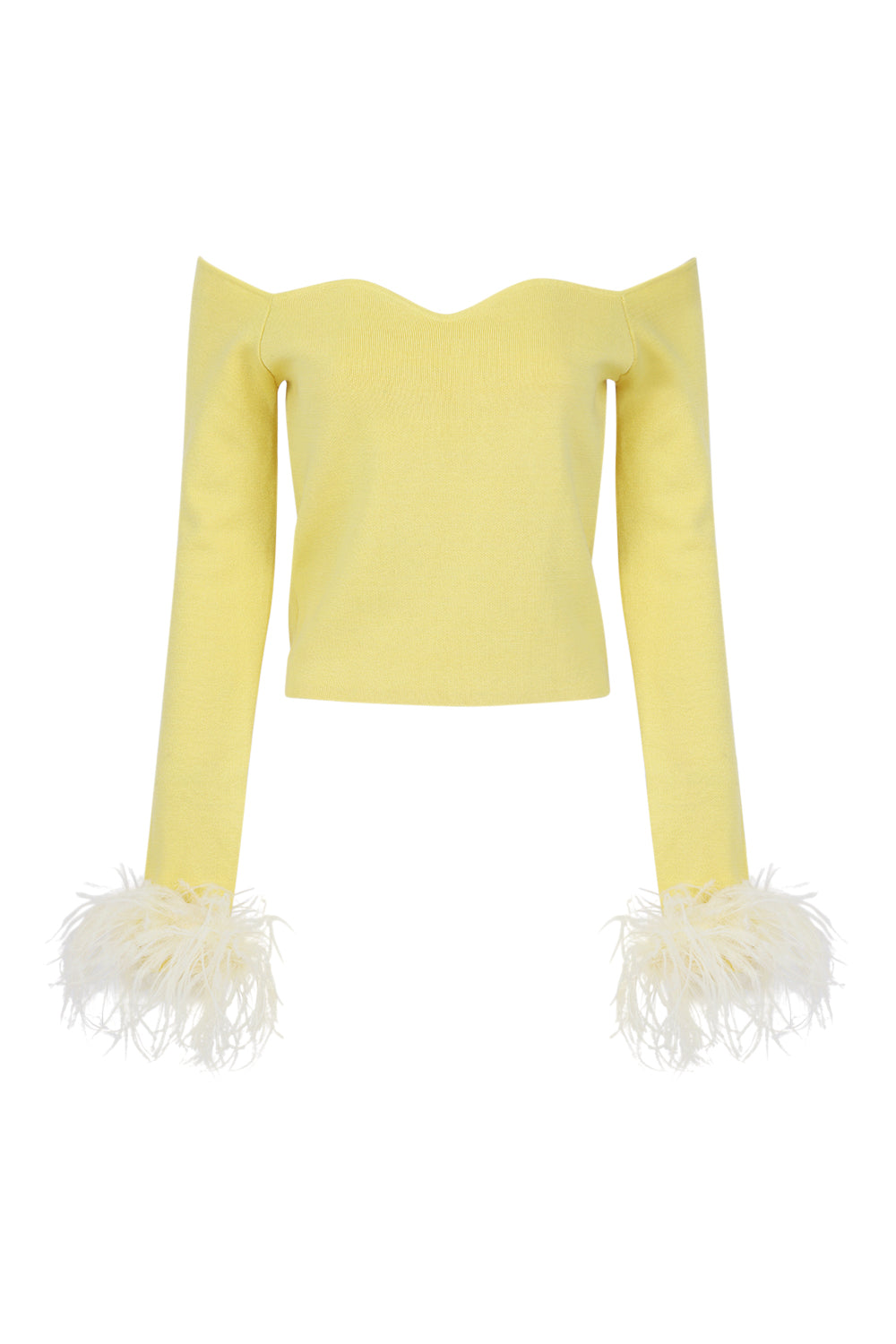 andreeva yellow knit top with feathers