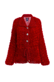 andreeva red handmade knit cardigan