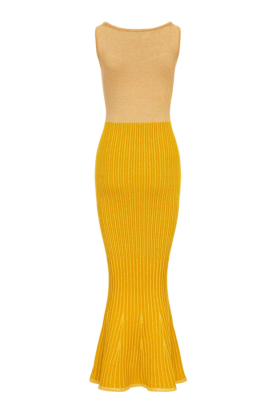 metallic knit dress gold Mabeline Metallic Knit Gown Retrofete