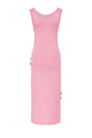 andreeva pink knit midi dress with embroidery