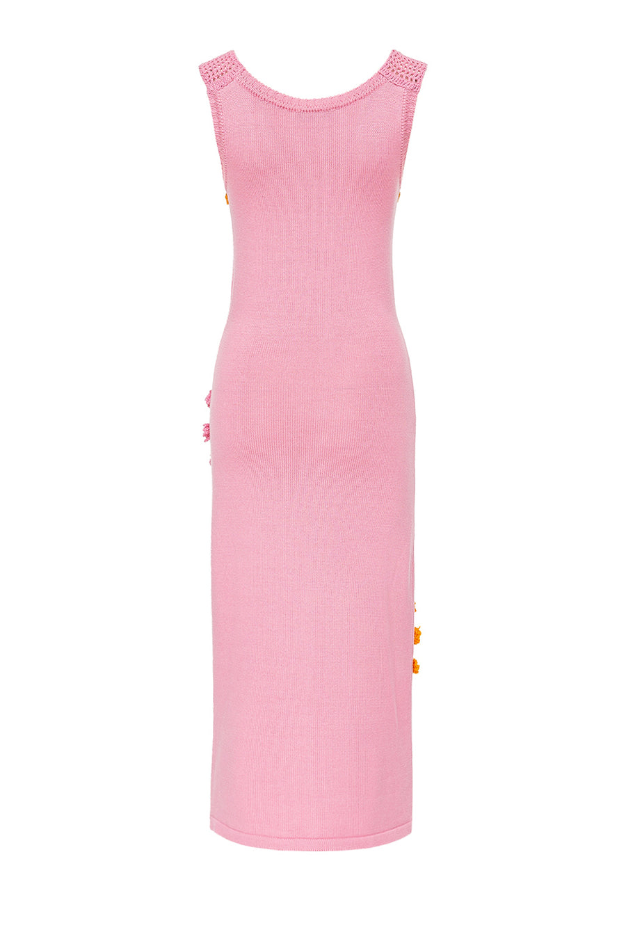 andreeva pink knit midi dress with embroidery