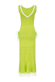 andreeva green knit dress with feathers