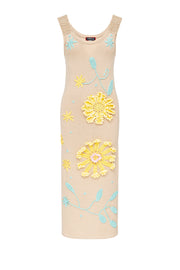 andreeva beige knit midi dress with embroidery