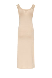 andreeva beige knit midi dress with embroidery