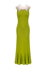 andreeva womens green knit dress with feathers