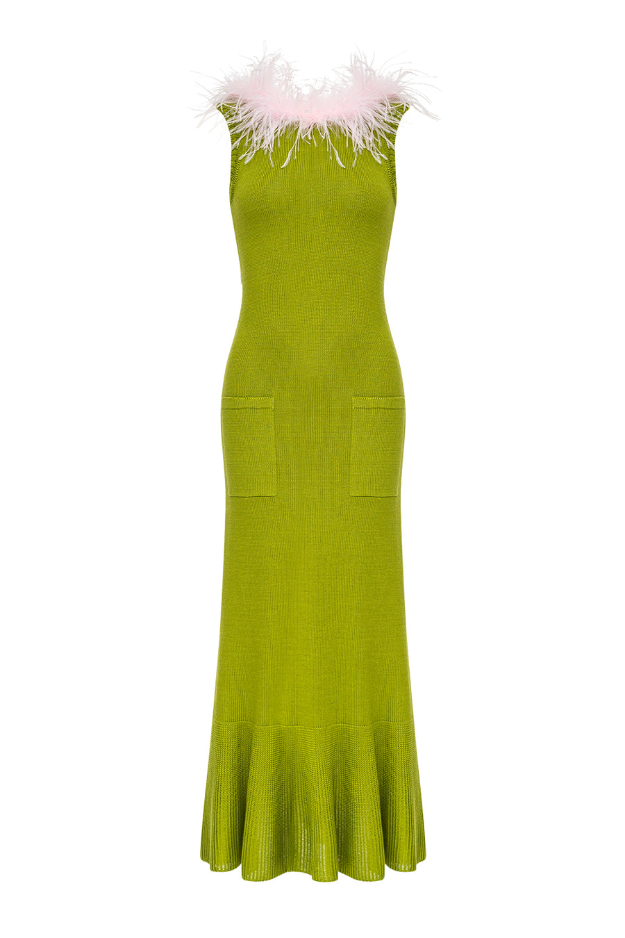 andreeva womens green knit dress with feathers