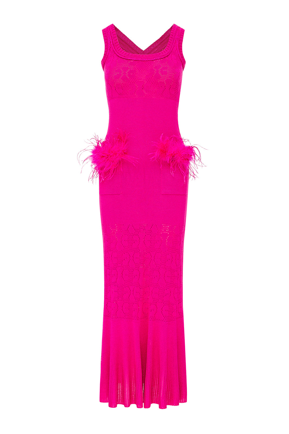 andreeva pink knit dress with feathers