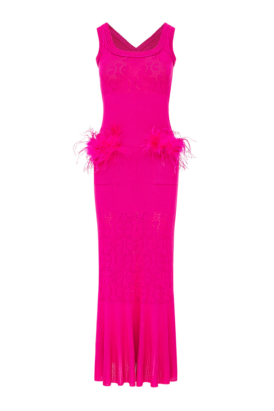 andreeva pink knit dress with feathers